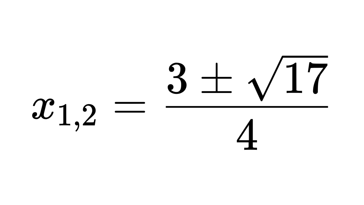 两根 x 等于 4 分之 3 正负根号 17