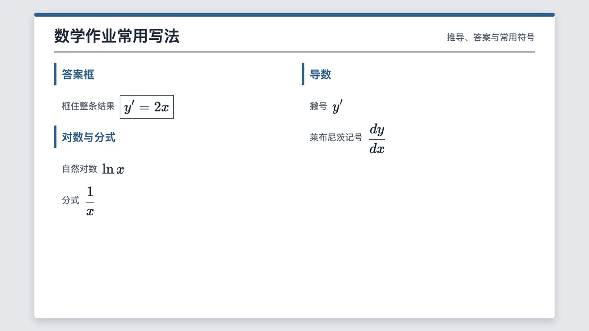 大学数学作业常用写法一页速查