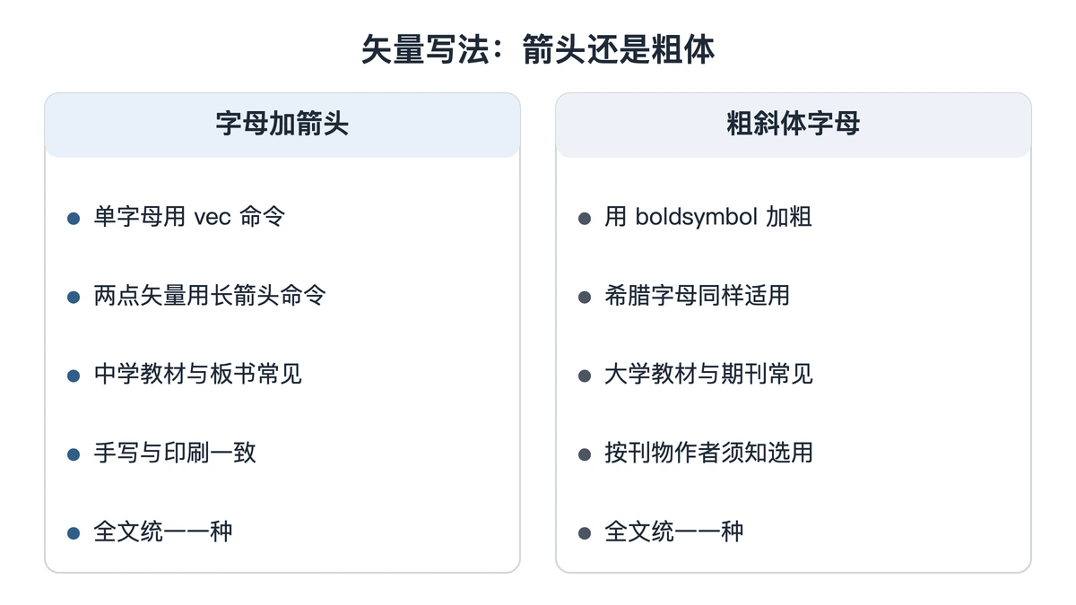 物理量加箭头与用粗斜体两种写法对照