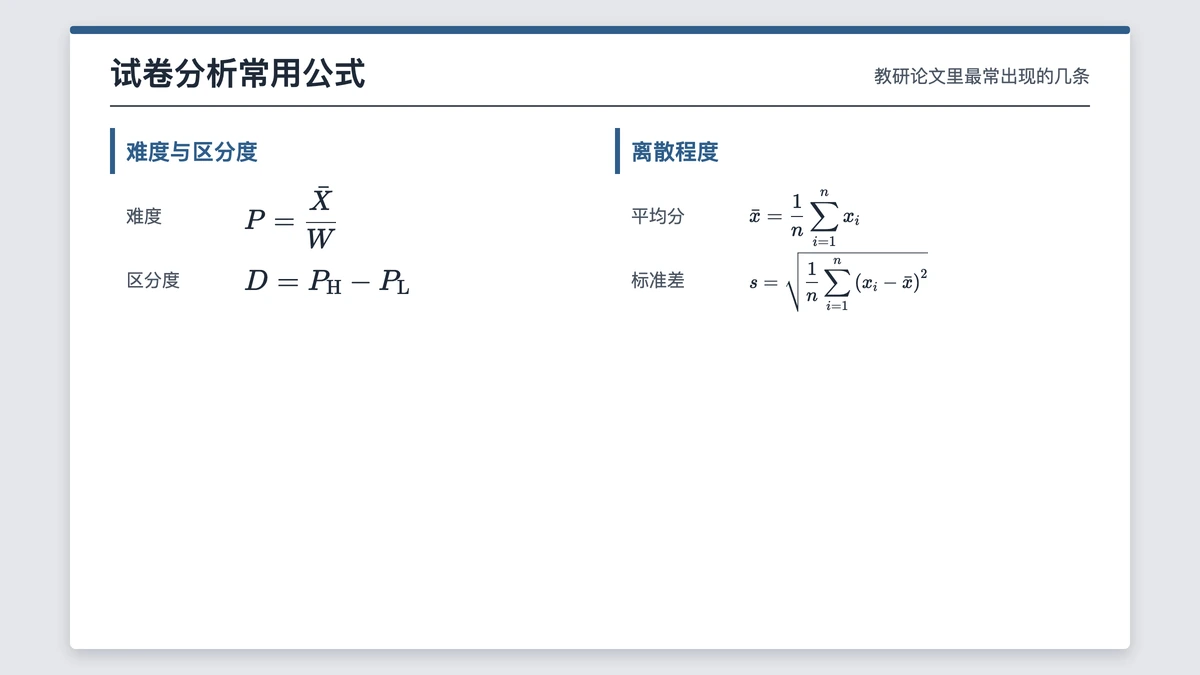 试卷质量分析常用的四条统计公式